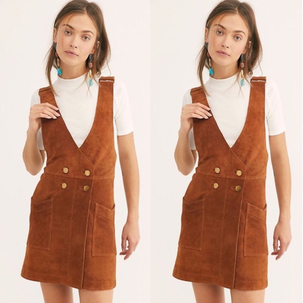 Free People Canyonlands Suede Leather Jumper Honey Tan Size Medium